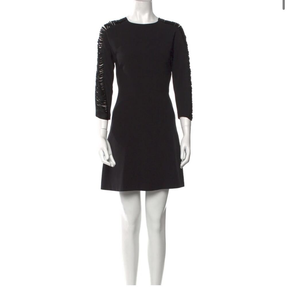 Sandro Paris Black Crew Neck Mini Dress With Fringe Detail Sleeves Size 2
